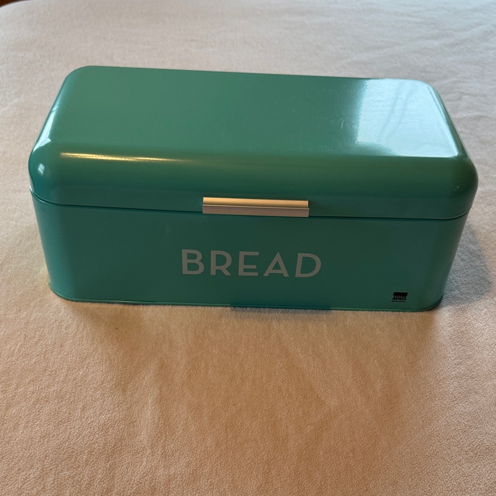 Now Designs Turquoise Metal Bread Bin with Silver Accents.